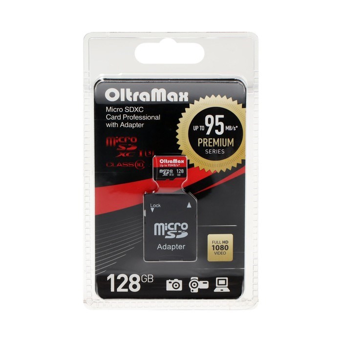 Карта памяти OltraMax MicroSD, 128 Гб, SDHC, UHS-1, класс 10, 95 Мб/с, с адаптером SD - фото 51378111