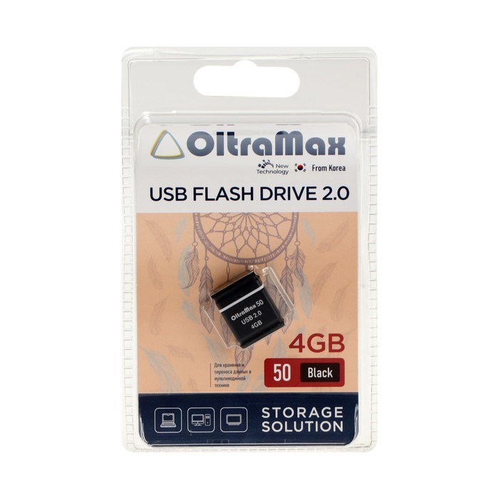 Флешка OltraMax 50, 4 Гб, USB2.0, чт до 15 Мб/с, зап до 8 Мб/с, чёрная - фото 51378114