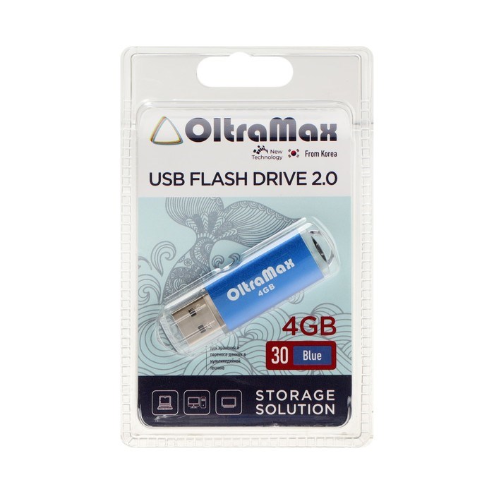 Флешка OltraMax 30, 4 Гб, USB2.0, чт до 15 Мб/с, зап до 8 Мб/с, синяя - фото 51378121