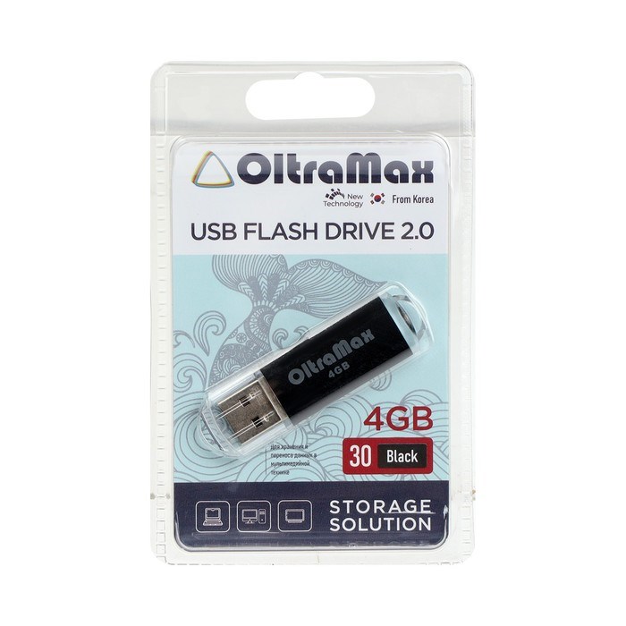 Флешка OltraMax 30, 4 Гб, USB2.0, чт до 15 Мб/с, зап до 8 Мб/с, чёрная - фото 51378127