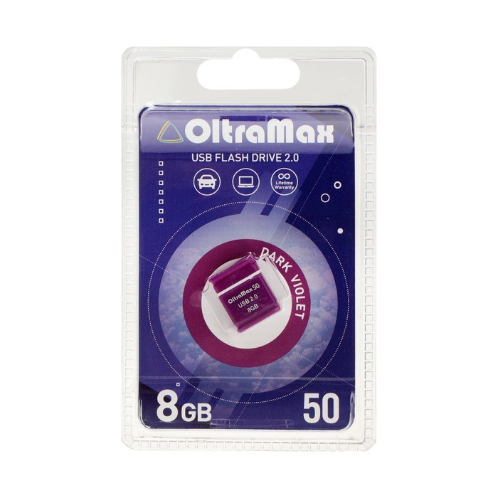 Флешка OltraMax 50, 8 Гб, USB2.0, чт до 15 Мб/с, зап до 8 Мб/с, фиолетовая - фото 51378136