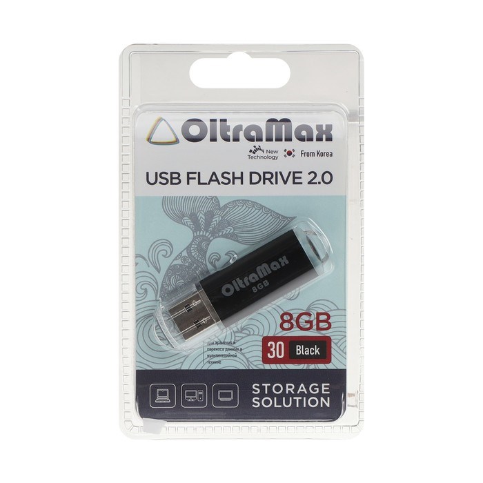 Флешка OltraMax 30, 8 Гб, USB2.0, чт до 15 Мб/с, зап до 8 Мб/с, чёрная - фото 51378155