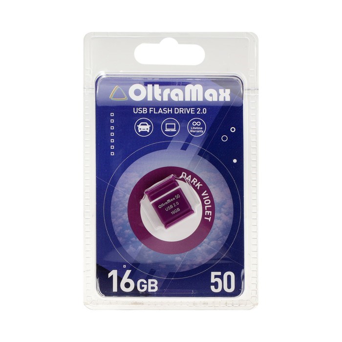 Флешка OltraMax 50, 16 Гб, USB2.0, чт до 15 Мб/с, зап до 8 Мб/с, фиолетовая - фото 51378163