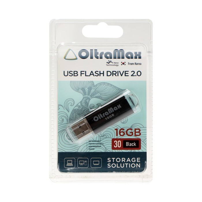 Флешка OltraMax 30, 16 Гб, USB2.0, чт до 15 Мб/с, зап до 8 Мб/с, чёрная - фото 51378183