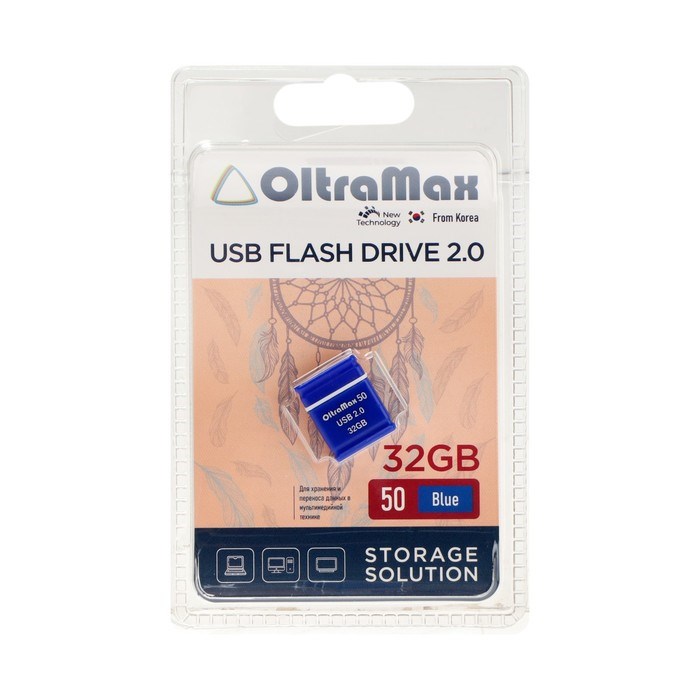 Флешка OltraMax 50, 32 Гб, USB2.0, чт до 15 Мб/с, зап до 8 Мб/с, синяя - фото 51378185