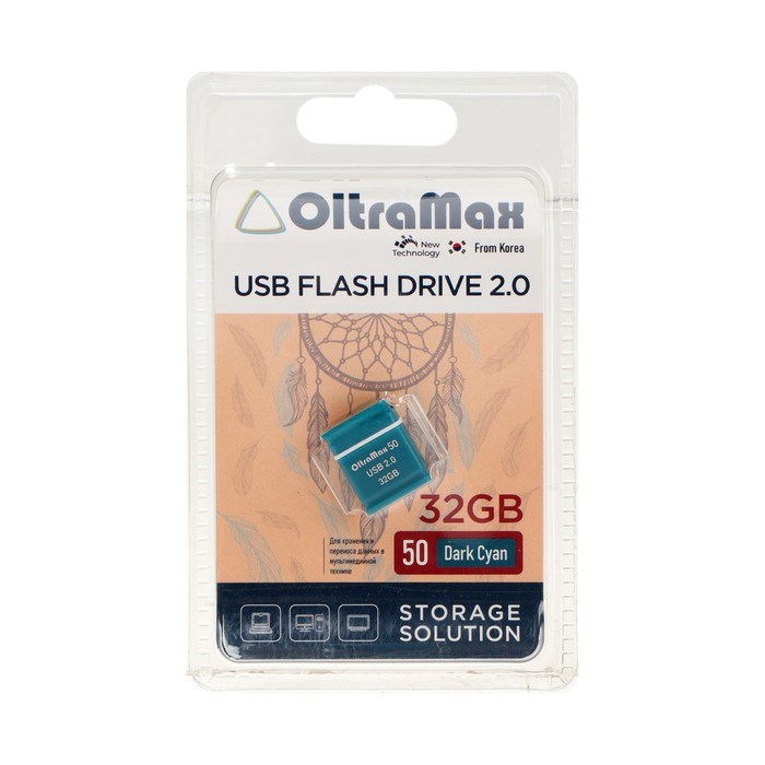 Флешка OltraMax 50, 32 Гб, USB2.0, чт до 15 Мб/с, зап до 8 Мб/с, т/зеленая - фото 51378187