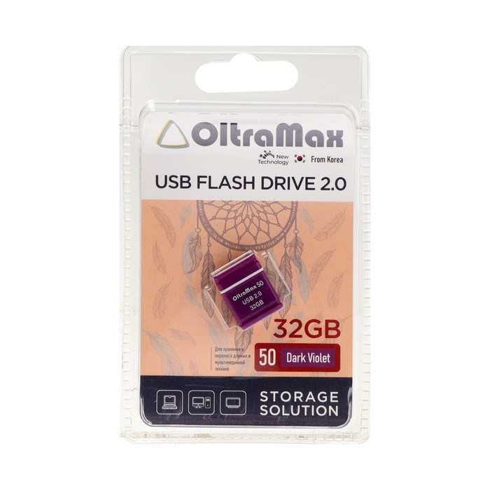 Флешка OltraMax 50, 32 Гб, USB2.0, чт до 15 Мб/с, зап до 8 Мб/с, фиолетовая - фото 51378189