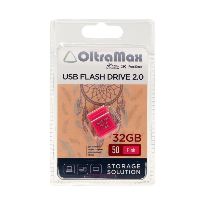 Флешка OltraMax 50, 32 Гб, USB2.0, чт до 15 Мб/с, зап до 8 Мб/с, розовая - фото 51378193