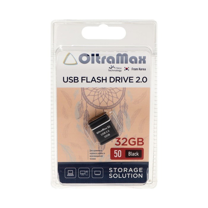 Флешка OltraMax 50, 32 Гб, USB2.0, чт до 15 Мб/с, зап до 8 Мб/с, чёрная - фото 51378195