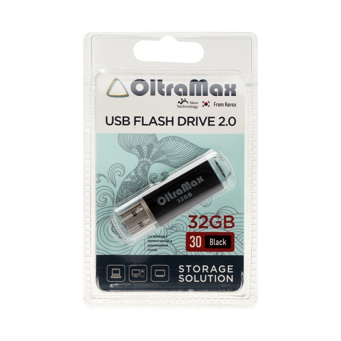 Флешка OltraMax 30, 32 Гб, USB2.0, чт до 15 Мб/с, зап до 8 Мб/с, чёрная - фото 51378206