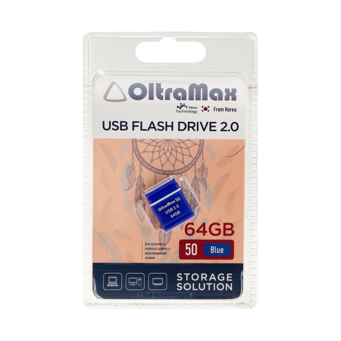 Флешка OltraMax 50, 64 Гб, USB2.0, чт до 15 Мб/с, зап до 8 Мб/с, синяя - фото 51378208