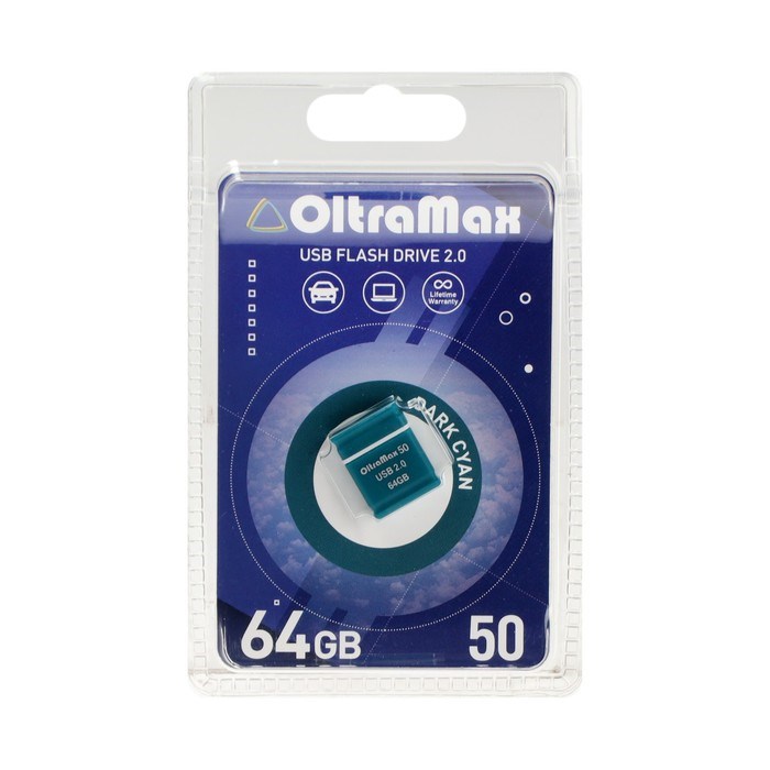 Флешка OltraMax 50, 64 Гб, USB2.0, чт до 15 Мб/с, зап до 8 Мб/с, голубая - фото 51378210