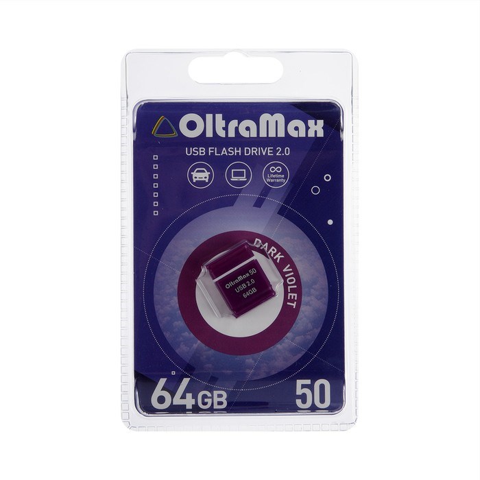 Флешка OltraMax 50, 64 Гб, USB2.0, чт до 15 Мб/с, зап до 8 Мб/с, фиолетовая - фото 51378212