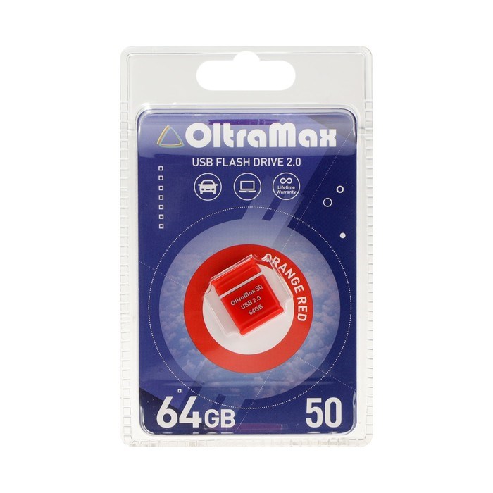 Флешка OltraMax 50, 64 Гб, USB2.0, чт до 15 Мб/с, зап до 8 Мб/с, оранжевая - фото 51378215