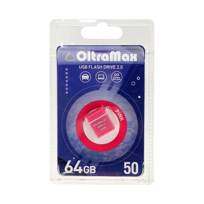 Флешка OltraMax 50, 64 Гб, USB2.0, чт до 15 Мб/с, зап до 8 Мб/с, розовая - фото 51378217