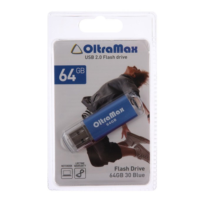 Флешка OltraMax 30, 64 Гб, USB2.0, чт до 15 Мб/с, зап до 8 Мб/с, синяя - фото 51378223