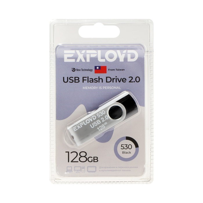 Флешка Exployd 530, 128 Гб, USB2.0, чт до 15 Мб/с, зап до 8 Мб/с, чёрная - фото 51378233