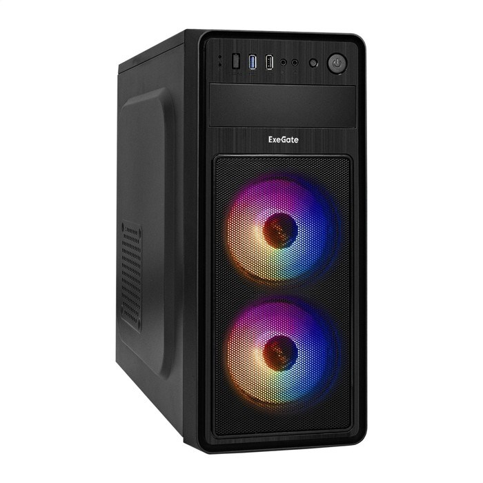 Корпус ExeGate Miditower EVO-5017, без БП, ATX, 1хUSB 2.0, 1хUSB 3.0, подсветка, чёрный - фото 51378365