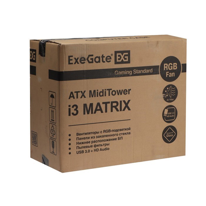 Корпус ExeGate Miditower i3 MATRIX, без БП, ATX, 2хUSB 2.0, 1хUSB 3.0, подсветка, чёрный - фото 51378398