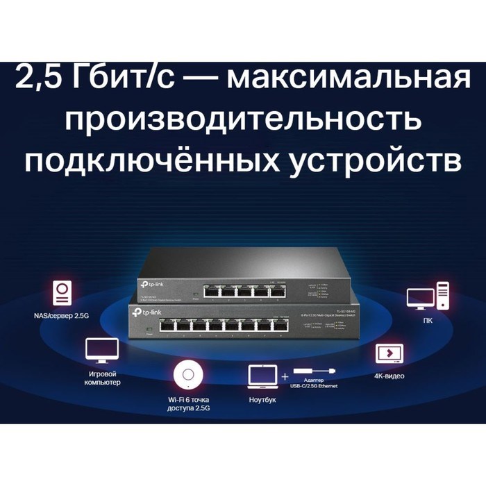 Коммутатор TP-Link TL-SG105-M2, неуправляемый, 5х100/1000/2.5GBASE-T - фото 51378674