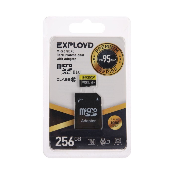 Карта памяти Exployd microSD, 256 Гб, SDXC, UHS-1, класс 10, с адаптером SD - фото 51379940