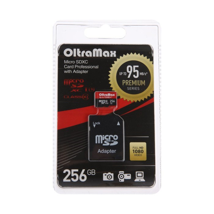 Карта памяти OltraMax microSD, 256 Гб, SDXC, UHS-1, класс 10, с адаптером SD - фото 51379942