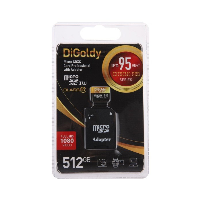 Карта памяти Digoldy microSD, 512 Гб, SDXC, UHS-1, класс 10, с адаптером SD - фото 51379944