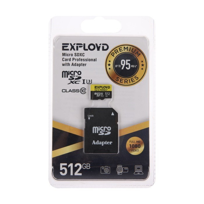 Карта памяти Exployd microSD, 512 Гб, SDXC, UHS-1, класс 10, с адаптером SD - фото 51379946