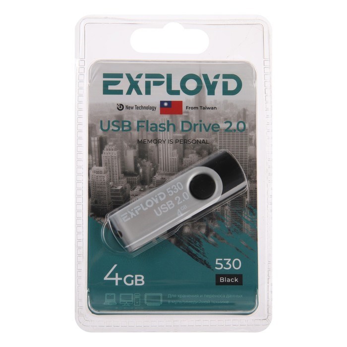 Флешка Exployd 530, 4 Гб, USB2.0, чт до 70 Мб/с, зап до 20 Мб/с, черная - фото 51379948