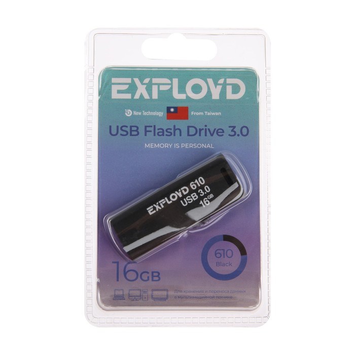 Флешка Exployd 610, 16 Гб, USB3.0, чт до 70 Мб/с, зап до 20 Мб/с, черная - фото 51379956