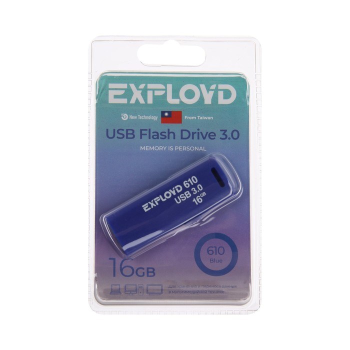 Флешка Exployd 610, 16 Гб, USB3.0, чт до 70 Мб/с, зап до 20 Мб/с, синяя - фото 51379960