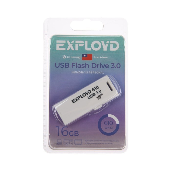 Флешка Exployd 610, 16 Гб, USB3.0, чт до 70 Мб/с, зап до 20 Мб/с, белая - фото 51379964