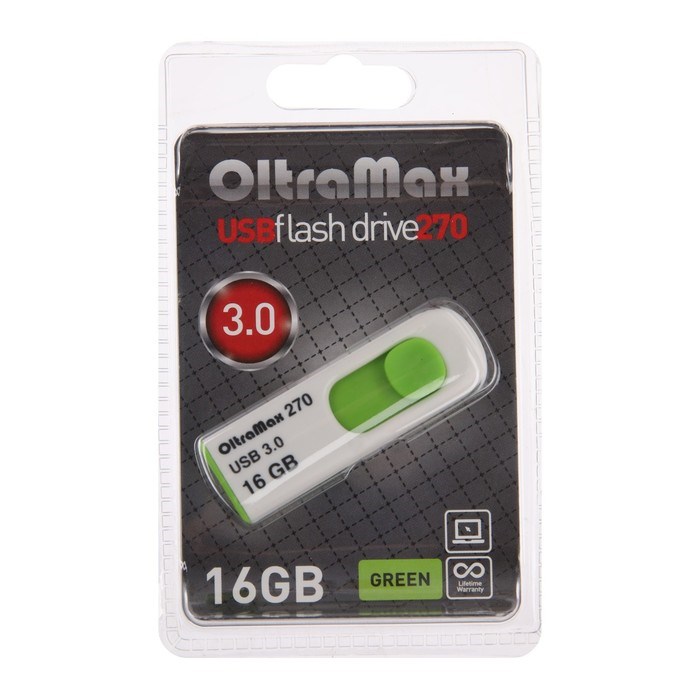 Флешка OltraMax 270, 16 Гб, USB3.0, чт до 70 Мб/с, зап до 20 Мб/с, зеленая - фото 51379984