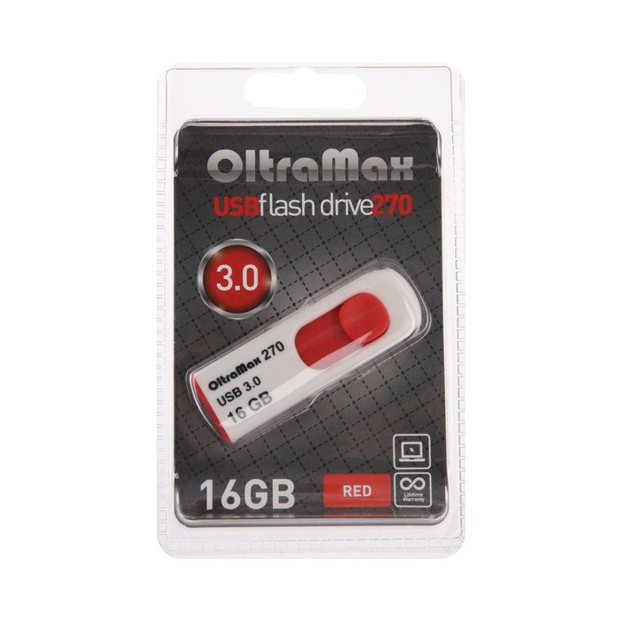 Флешка OltraMax 270, 16 Гб, USB3.0, чт до 70 Мб/с, зап до 20 Мб/с, красная - фото 51379986