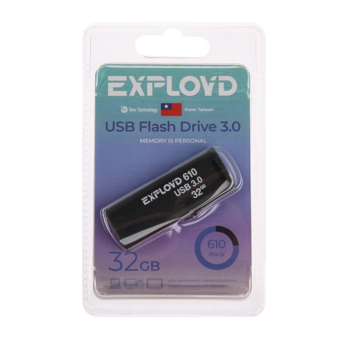 Флешка Exployd 610, 32 Гб, USB3.0, чт до 70 Мб/с, зап до 20 Мб/с, черная - фото 51380000