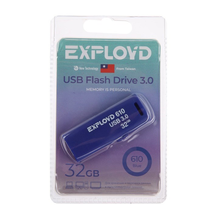 Флешка Exployd 610, 32 Гб, USB3.0, чт до 70 Мб/с, зап до 20 Мб/с, синяя - фото 51380004