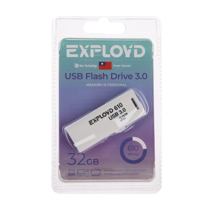 Флешка Exployd 610, 32 Гб, USB3.0, чт до 70 Мб/с, зап до 20 Мб/с, белая - фото 51380008