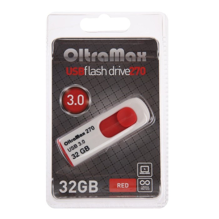 Флешка OltraMax 270, 32 Гб, USB3.0, чт до 70 Мб/с, зап до 20 Мб/с, красная - фото 51380016