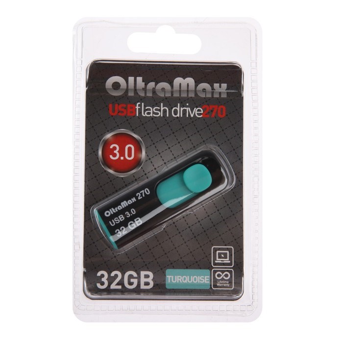 Флешка OltraMax 270, 32 Гб, USB3.0, чт до 70 Мб/с, зап до 20 Мб/с, бирюзовая - фото 51380020