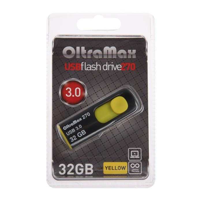 Флешка OltraMax 270, 32 Гб, USB3.0, чт до 70 Мб/с, зап до 20 Мб/с, желтая - фото 51380024