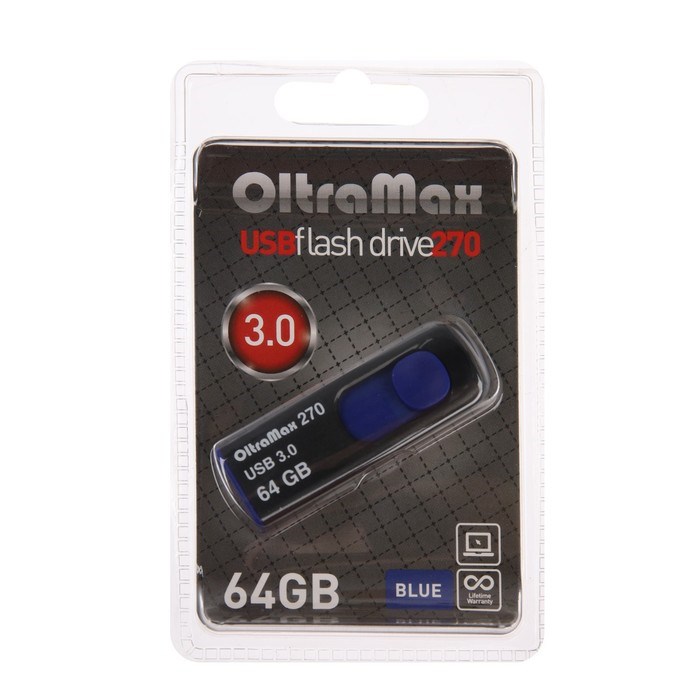 Флешка OltraMax 270, 64 Гб, USB3.0, чт до 70 Мб/с, зап до 20 Мб/с, синяя - фото 51380034