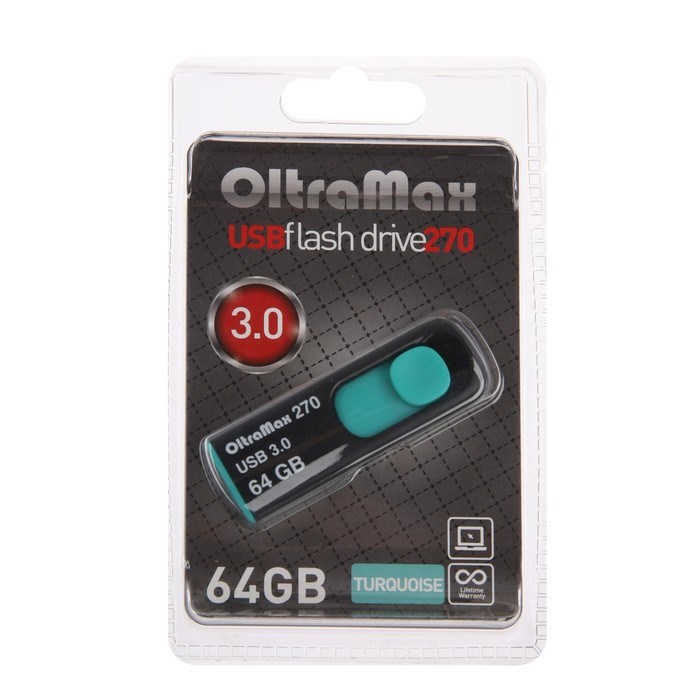 Флешка OltraMax 270, 64 Гб, USB3.0, чт до 70 Мб/с, зап до 20 Мб/с, бирюзовая - фото 51380040