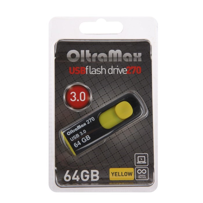 Флешка OltraMax 270, 64 Гб, USB3.0, чт до 70 Мб/с, зап до 20 Мб/с, желтая - фото 51380044