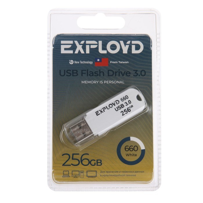 Флешка Exployd 660, 256 Гб, USB3.0, чт до 70 Мб/с, зап до 20 Мб/с, белая - фото 51380051