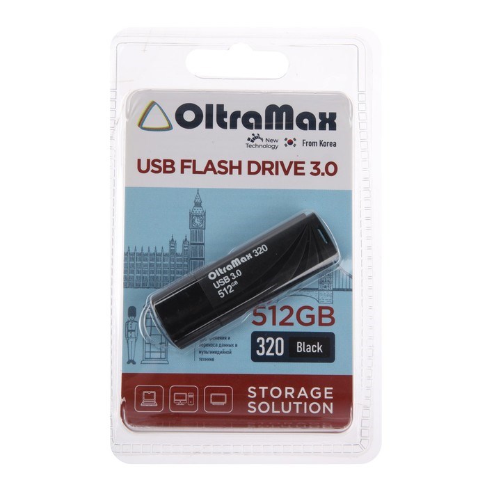 Флешка OltraMax 320, 512 Гб, USB3.0, чт до 70 Мб/с, зап до 20 Мб/с, черная - фото 51380059