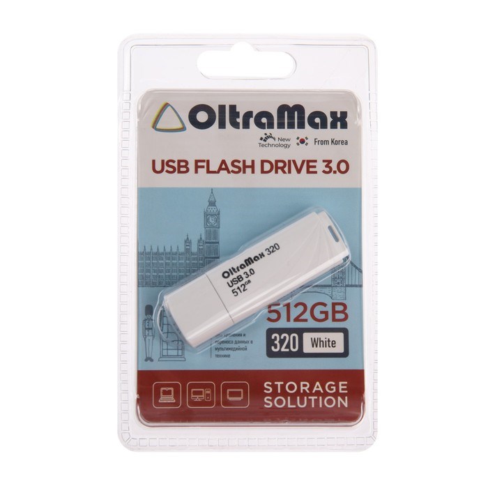 Флешка OltraMax 320, 512 Гб, USB3.0, чт до 70 Мб/с, зап до 20 Мб/с, белая - фото 51380062