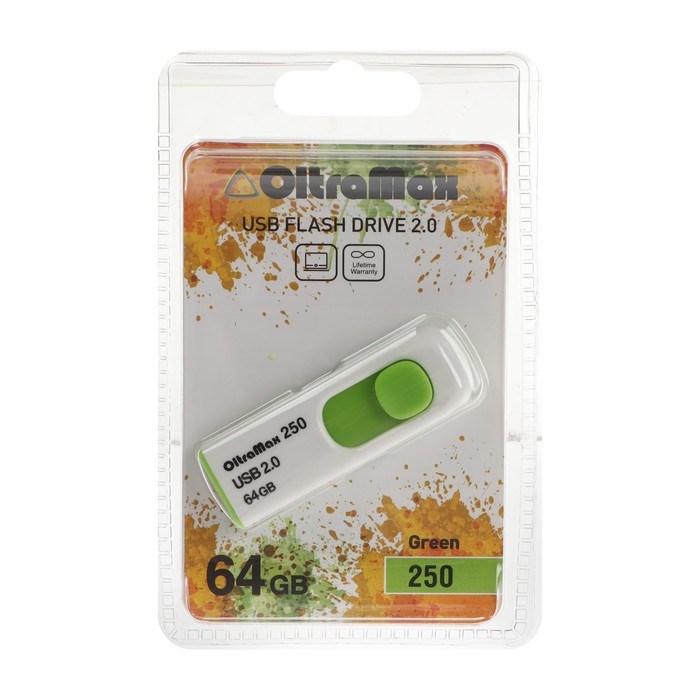 Флешка OltraMax 250, 64 Гб, USB2.0, чт до 15 Мб/с, зап до 8 Мб/с, зелёная - фото 51380308