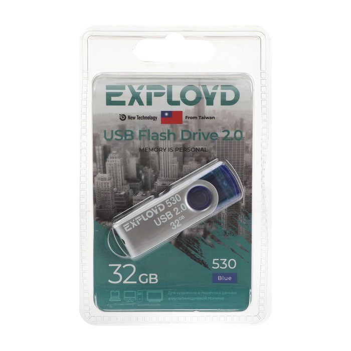 Флешка Exployd 530, 32 Гб, USB2.0, чт до 15 Мб/с, зап до 8 Мб/с, синяя - фото 51380310