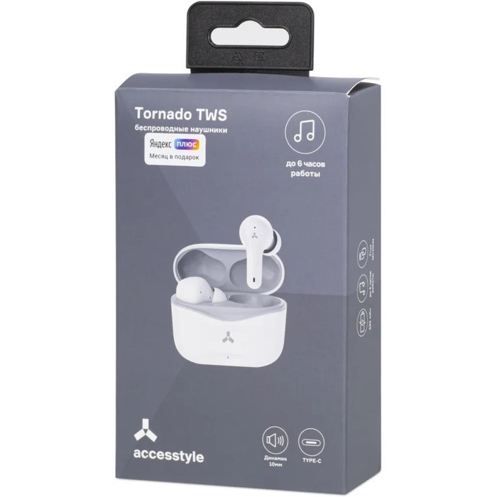 Наушники Accesstyle Tornado TWS Wireless, беспроводная зарядка, до 6 часов, белые - фото 51380470