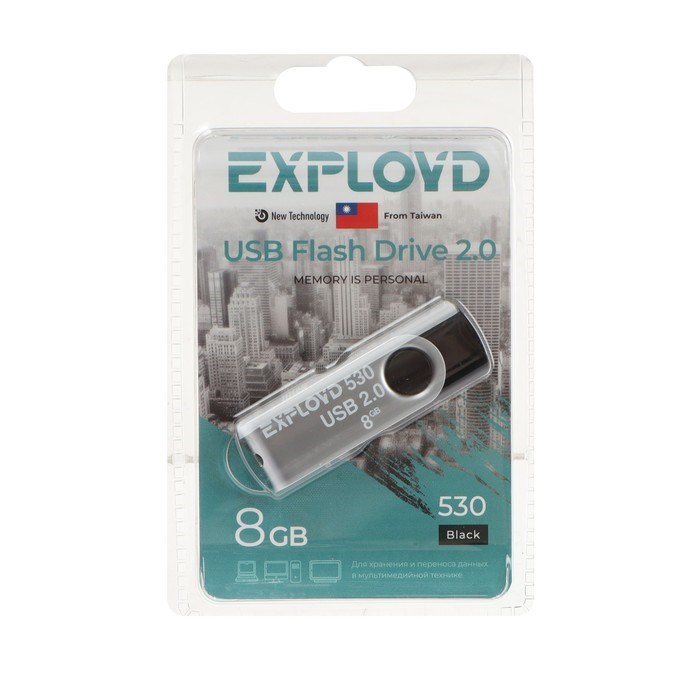 Флешка Exployd 530, 8 Гб, USB2.0, чт до 15 Мб/с, зап до 8 Мб/с, чёрная - фото 51380585